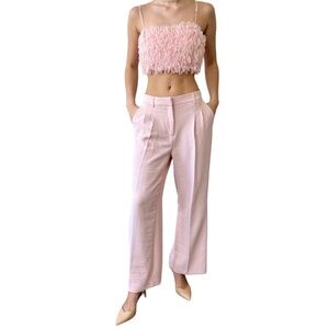 House of Harlow 1960 SET Pink Rhinestone Feather Stretchy Crop Top Wide Pants 10